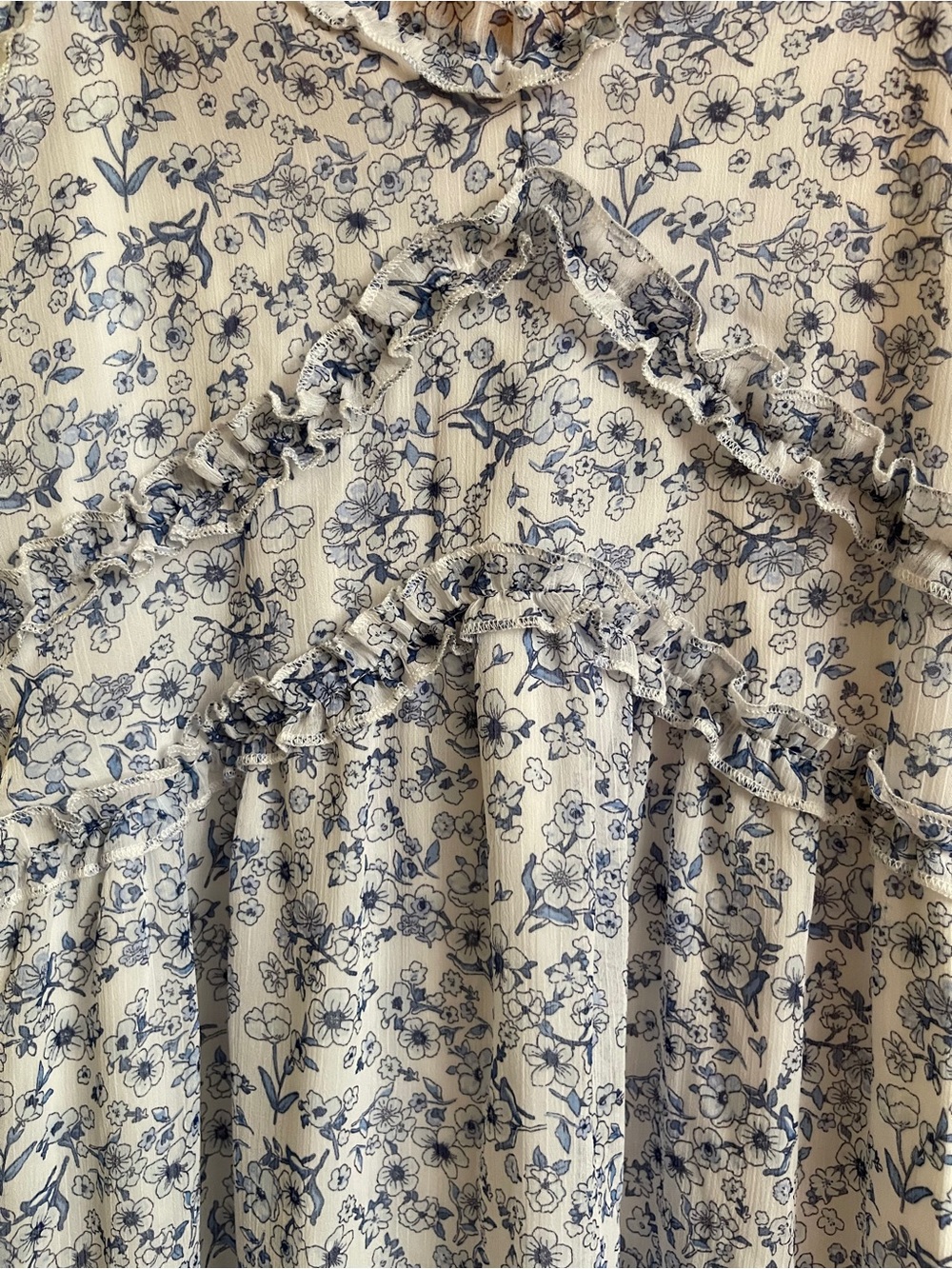 Blue Floral Prairie Maxi Dress Cottagecore Ruffle Sundress Medium - Picture 4 of 6